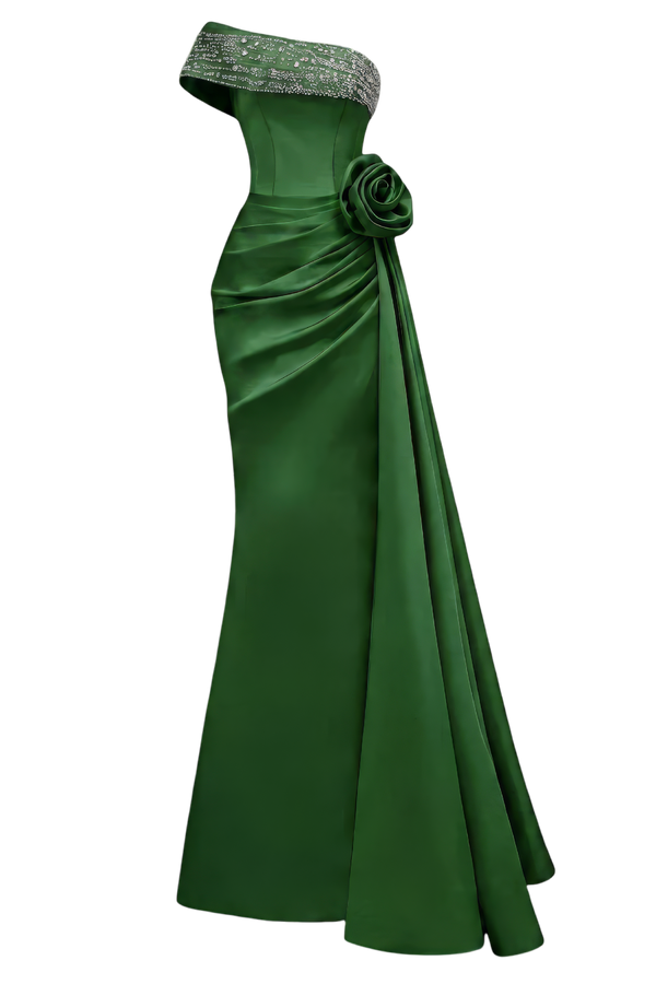 Asymmetrical Shoulder Gown With Drapped Details