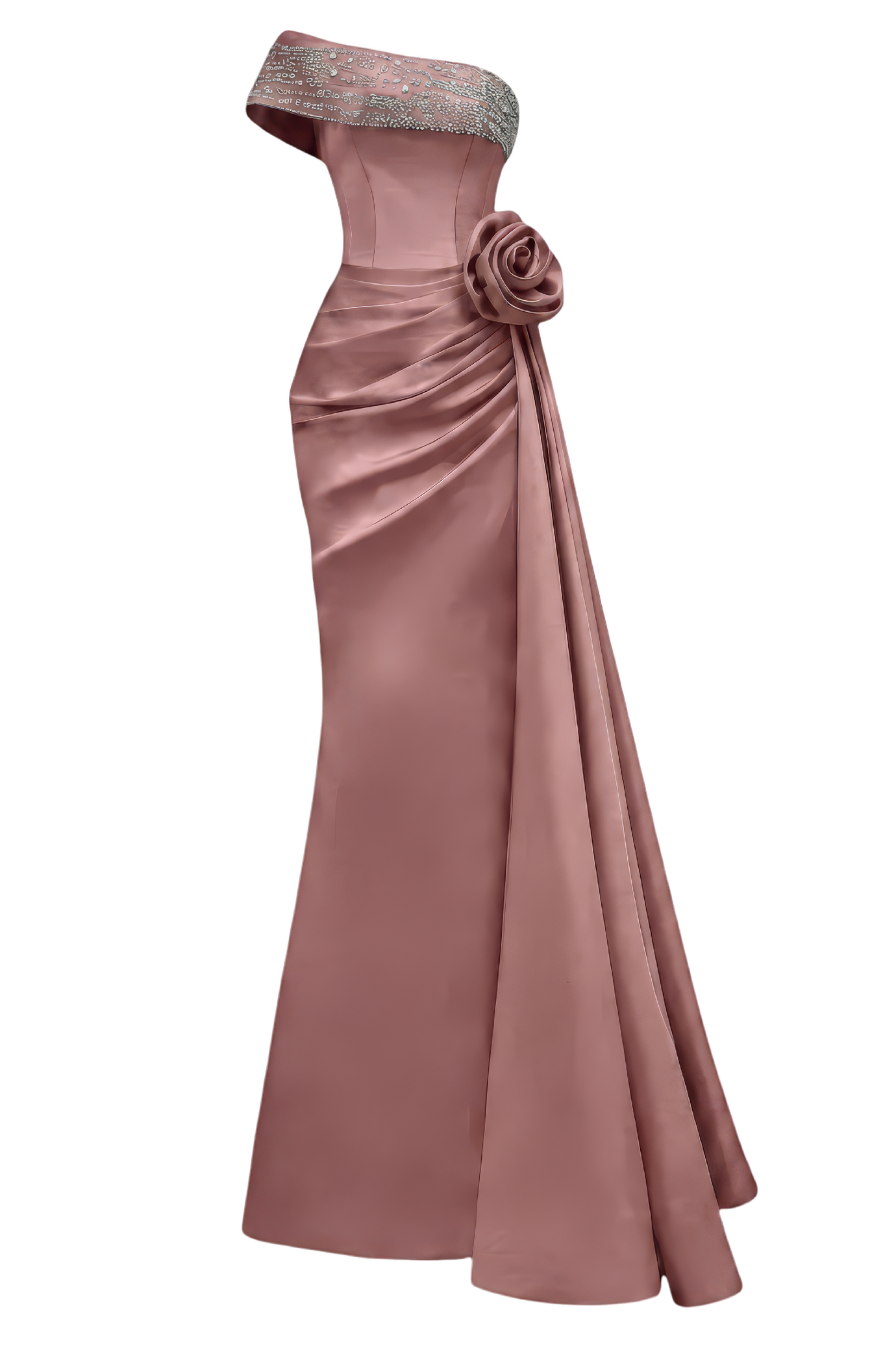 Asymmetrical Shoulder Gown With Drapped Details