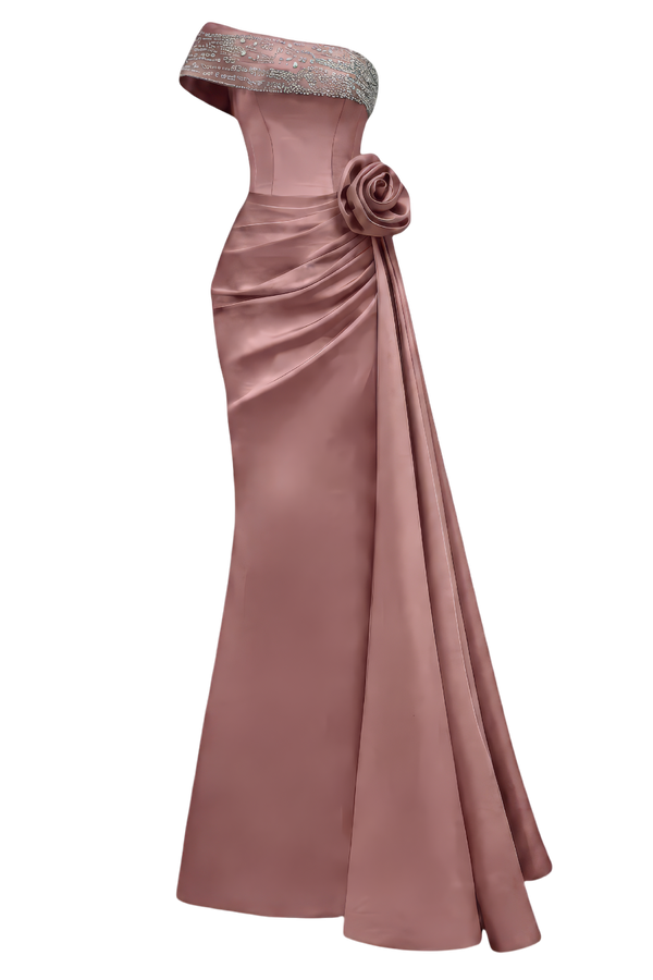 Asymmetrical Shoulder Gown With Drapped Details