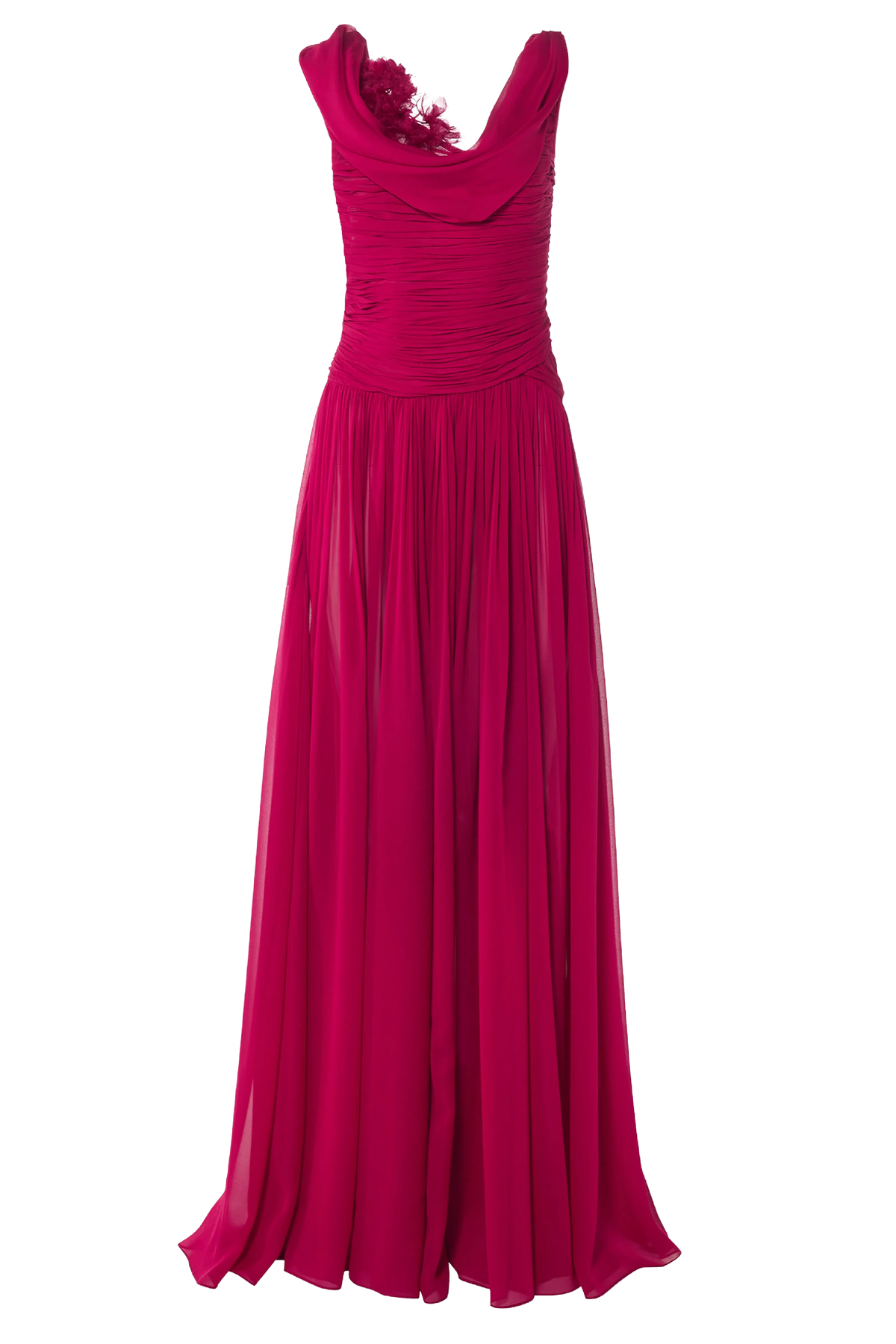 Draped Chiffon Gown with Floral Embellishment
