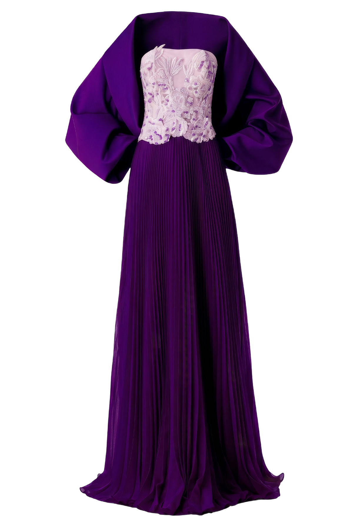 Embellished Pleated Gown with Wrap