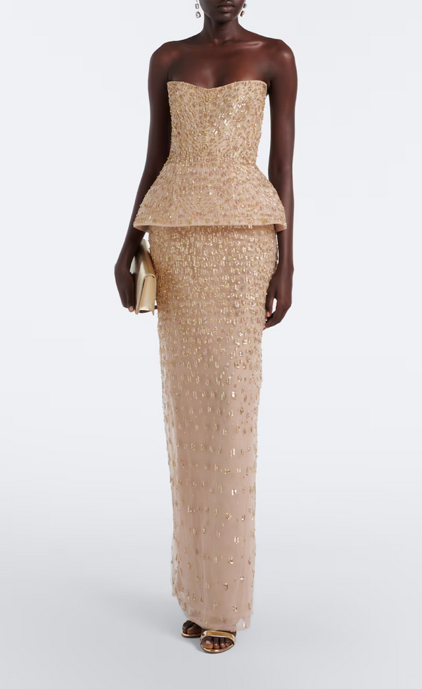 Embellished Peplum Bustier Gown