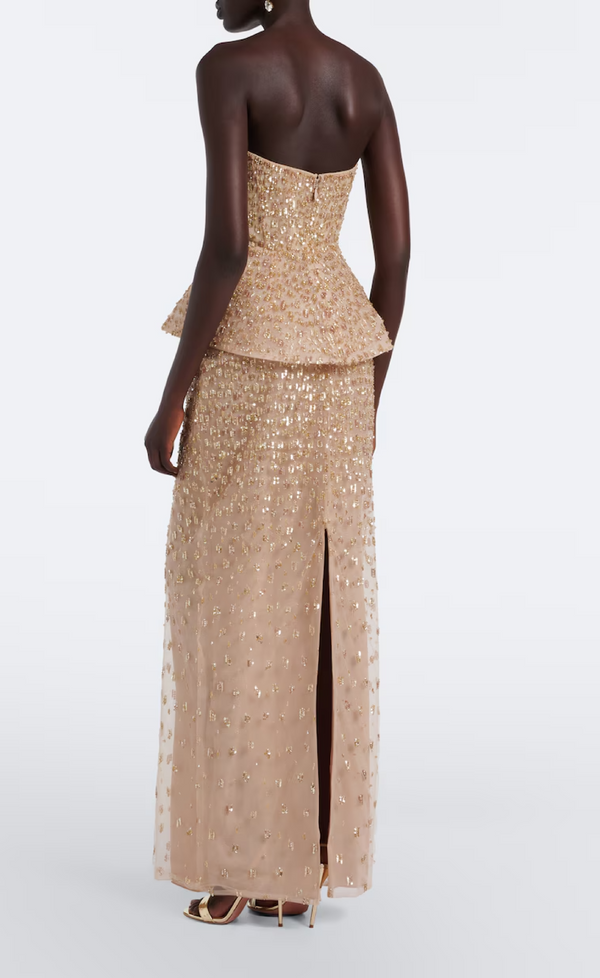Embellished Peplum Bustier Gown