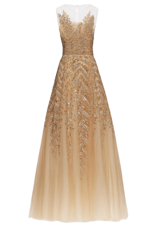 Fern Embroidered Illusion Cocktail Dress