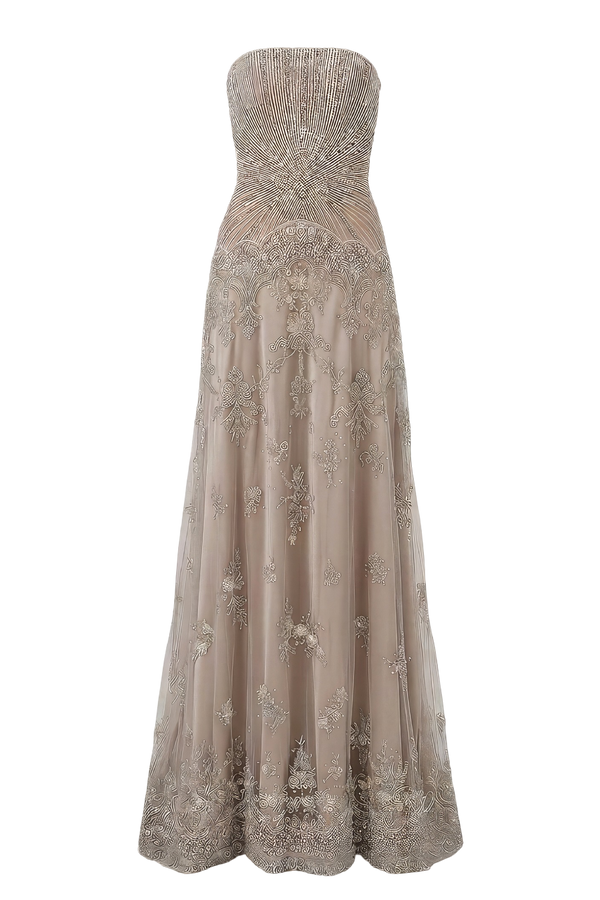 Strapless Crystal-Embellished Gown