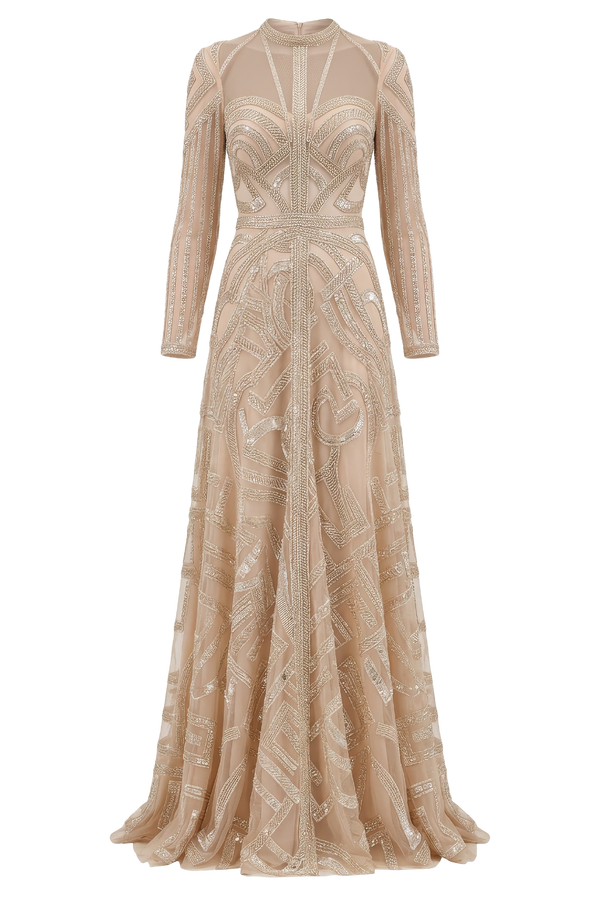Geometric Embroidered Tulle Gown