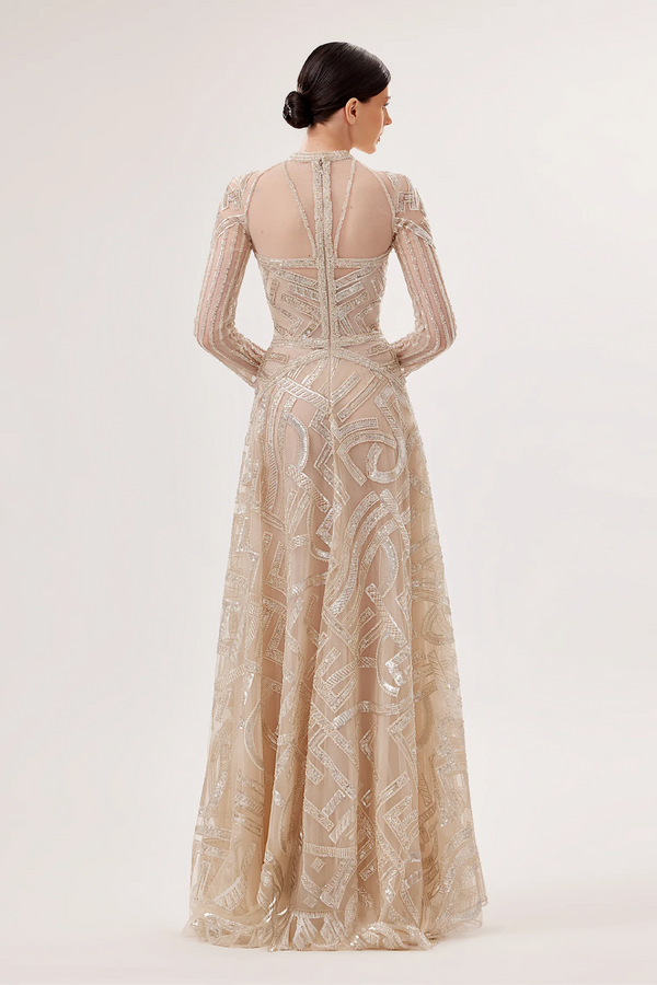 Geometric Embroidered Tulle Gown