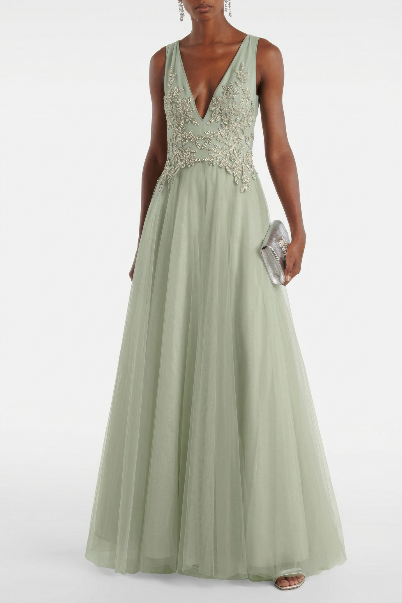 Graciella Embellished V-Neck Tulle Gown