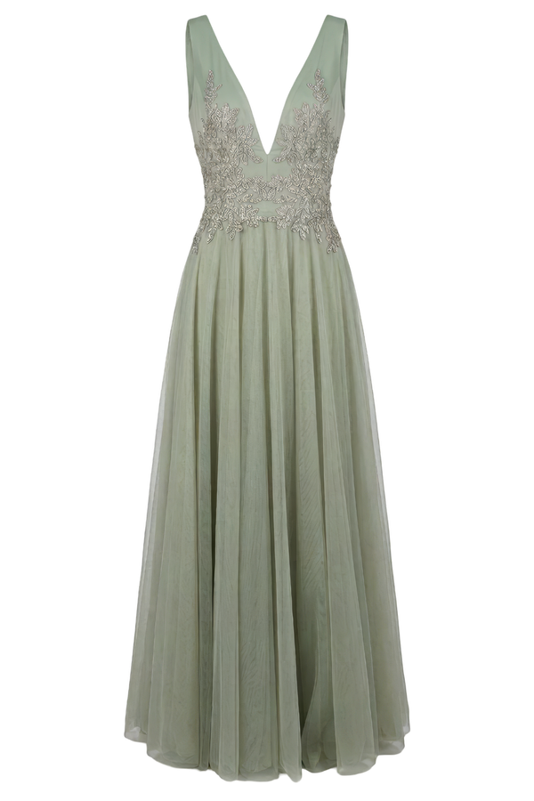 Graciella Embellished V-Neck Tulle Gown
