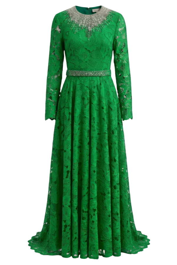 Guipure Gown with Embellished Neckline