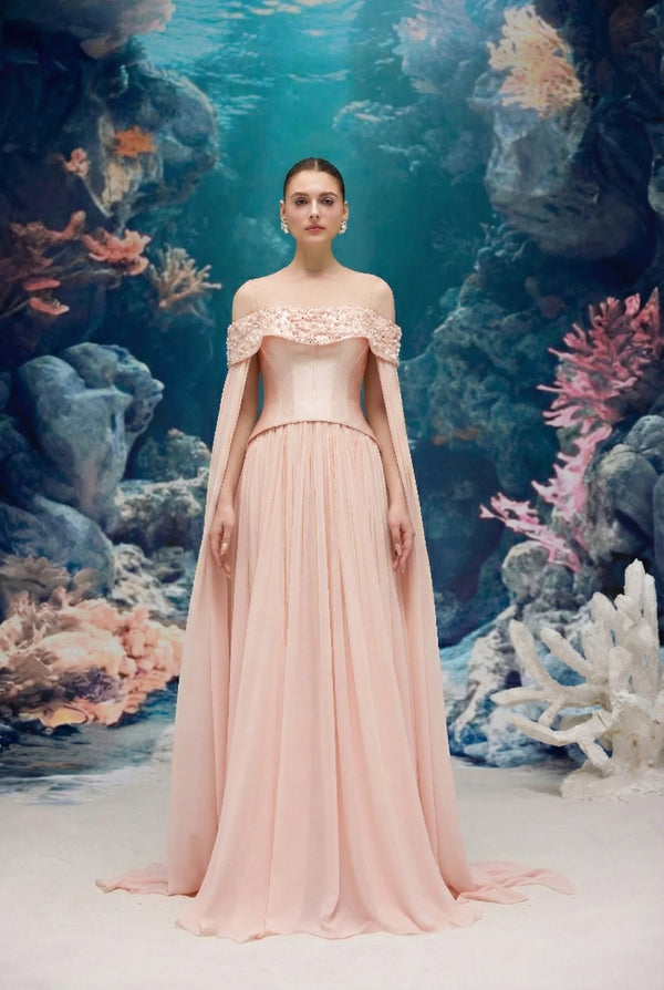 Pink Isabeau Royal Taffeta & Chiffon Dress