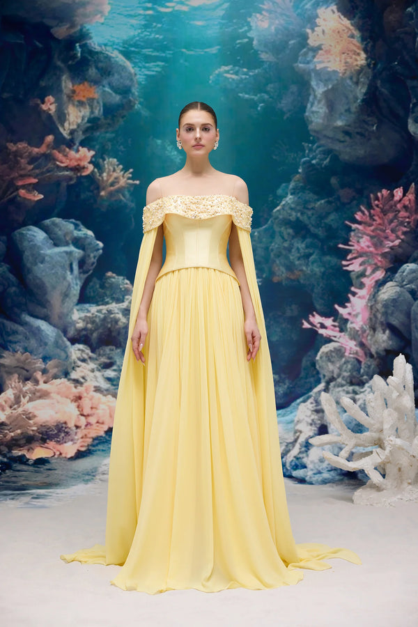 Isabeau Royal Taffeta & Chiffon Dress