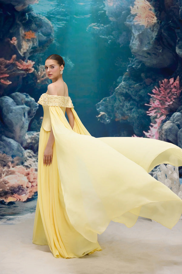 Isabeau Royal Taffeta & Chiffon Dress