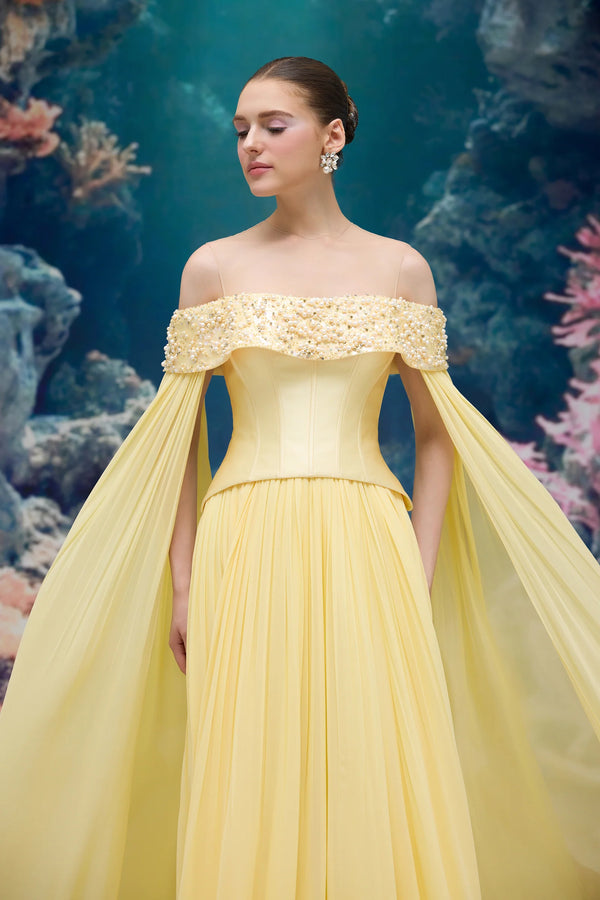 Isabeau Royal Taffeta & Chiffon Dress