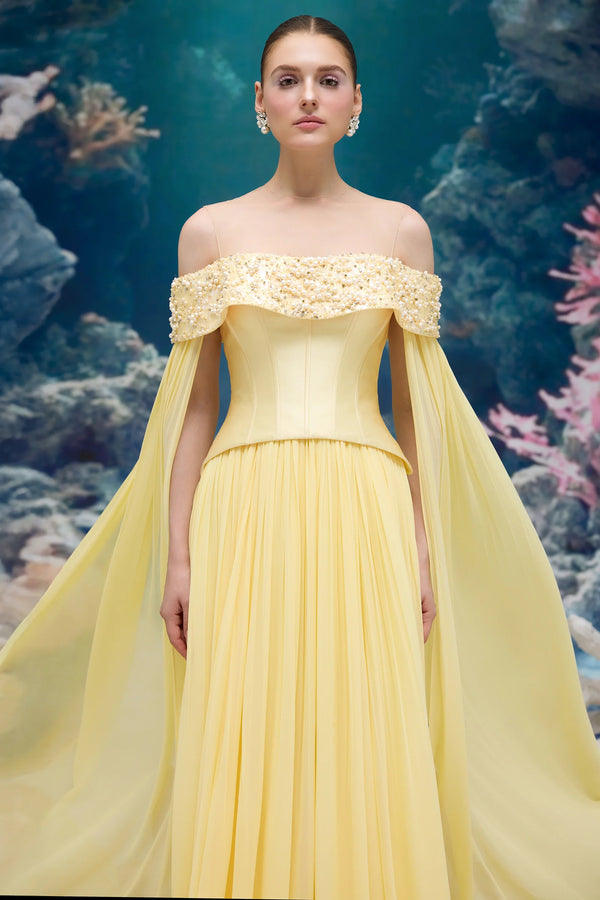 Isabeau Royal Taffeta & Chiffon Dress