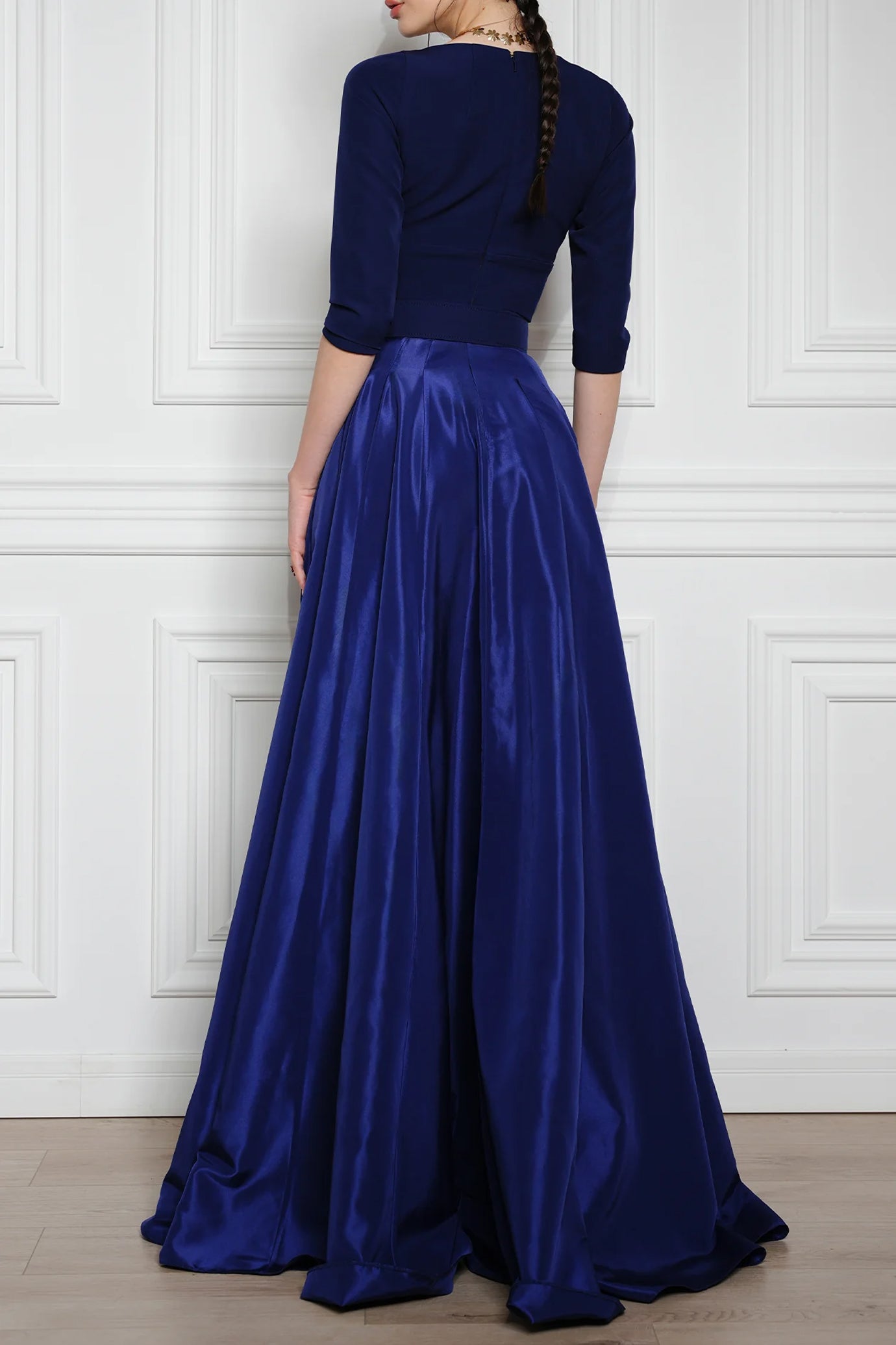 Jamie Taffeta and Crepe Long Dress