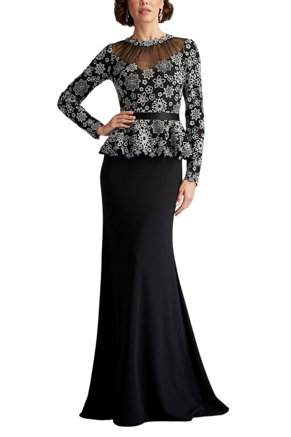 Lata Embroidered Belted Peplum Gown