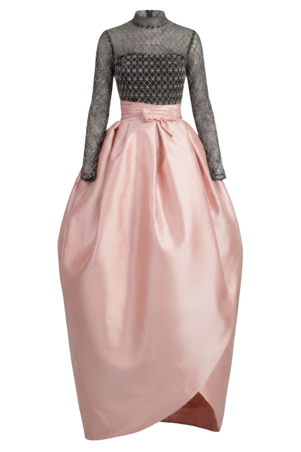 Pink Long Sleeve Beaded Jacket & Strapless Bubble Dress