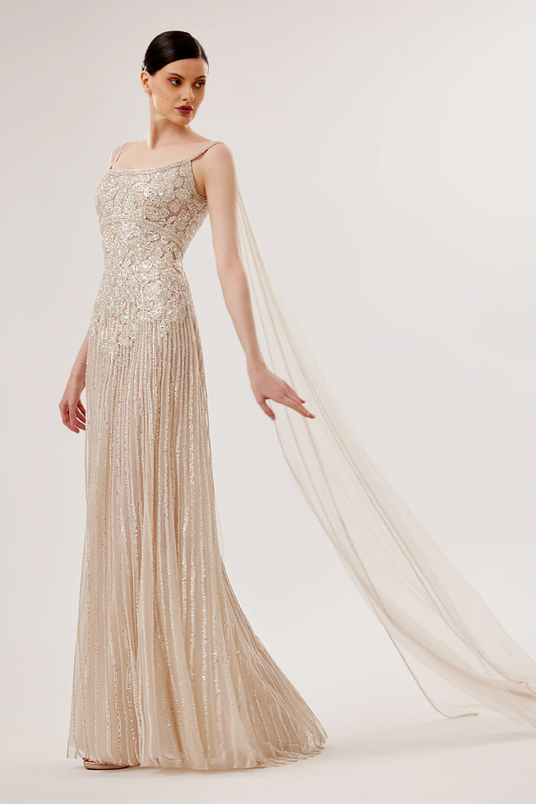 Embellished Cape Gown