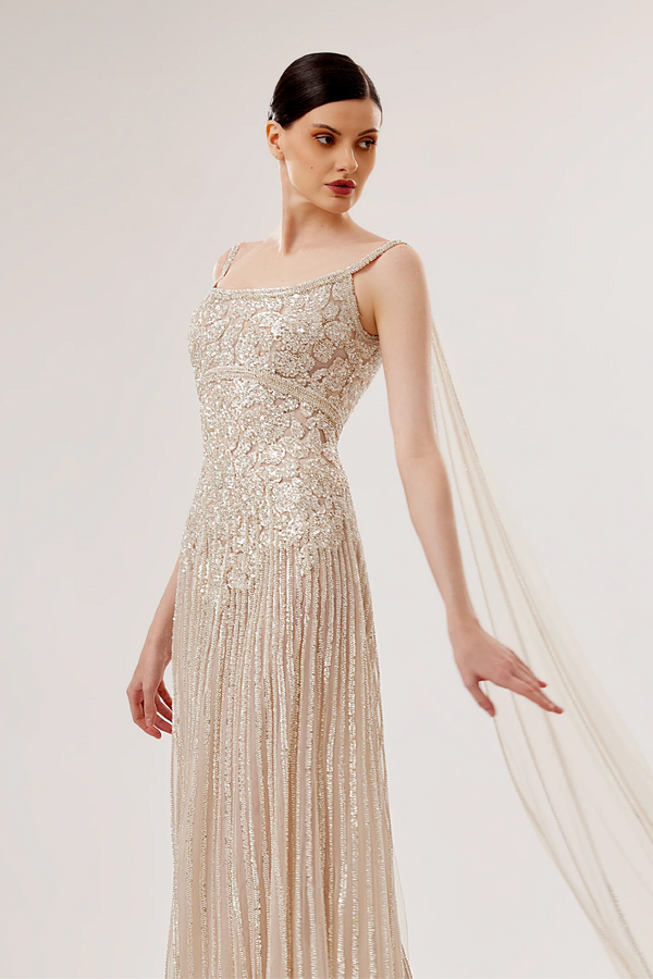 Embellished Cape Gown