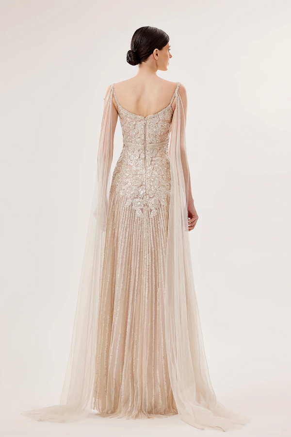 Embellished Cape Gown