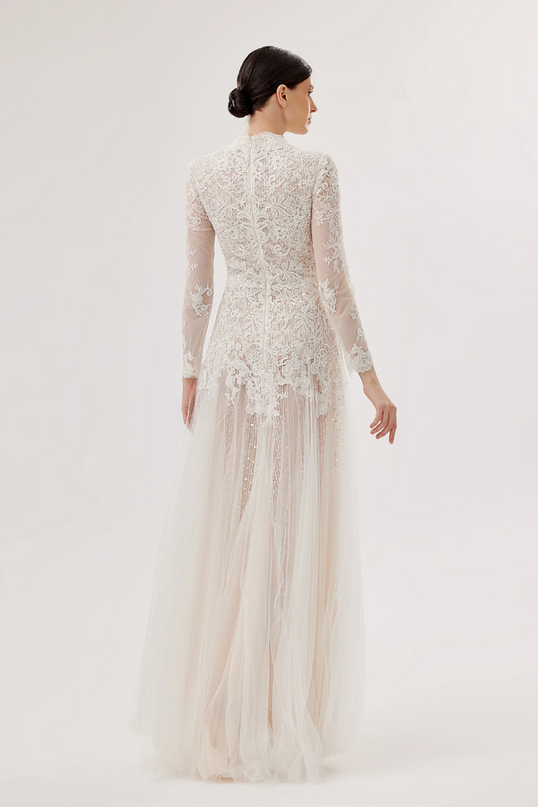 Deep V-Neck Lace & Tulle Gown