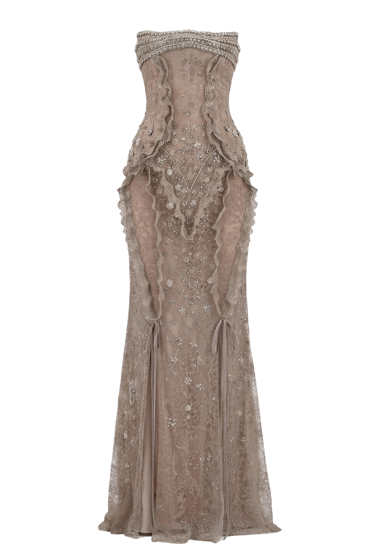 Strapless Lace Crystal Long Dress