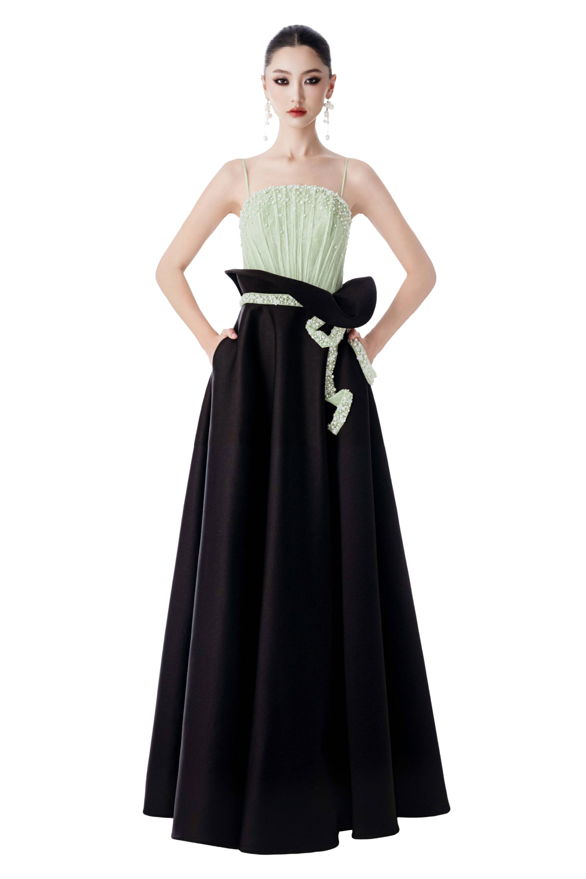 Mint and Black Pearl Ball Gown