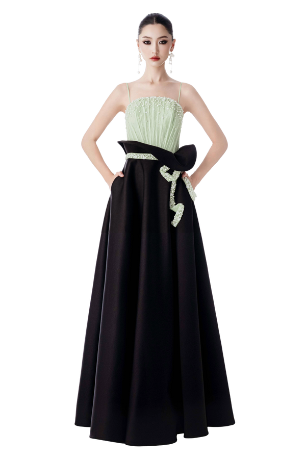 Mint and Black Pearl Ball Gown