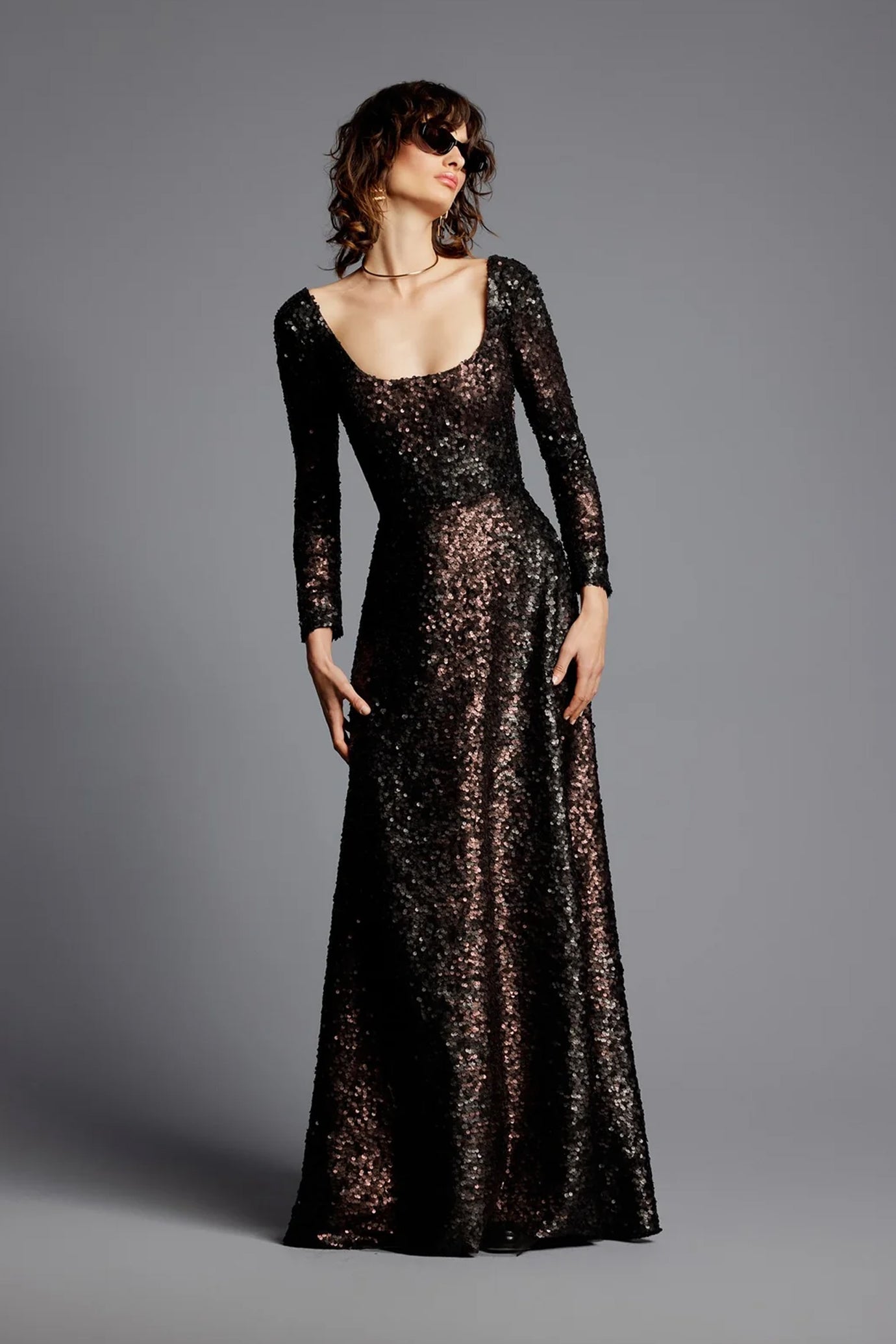 Ema Sequinned Evening Gown Dress