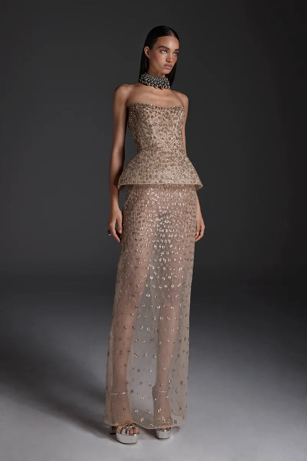 Embellished Peplum Bustier Gown