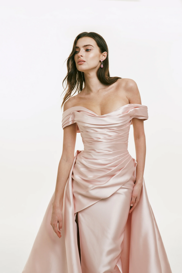 Off-the-Shoulder Mikado Dress with Ruching