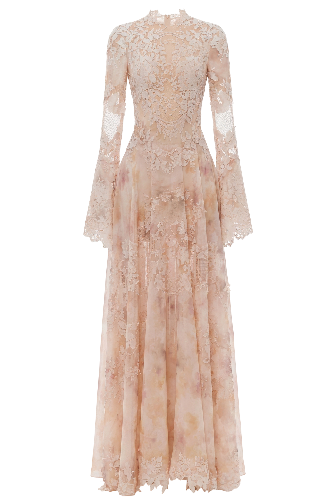 Peach Lace Applique Maxi Dress