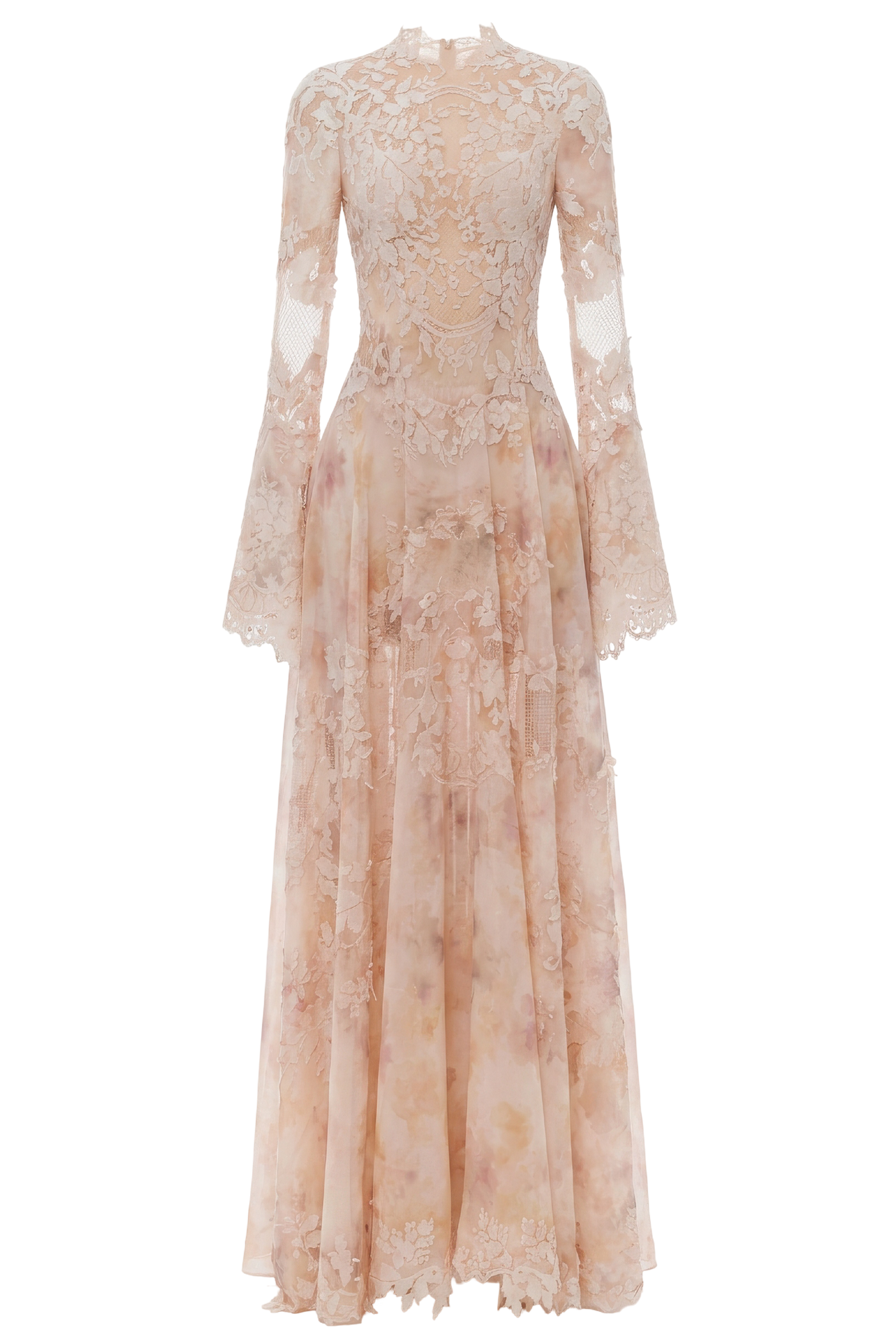Peach Lace Applique Maxi Dress