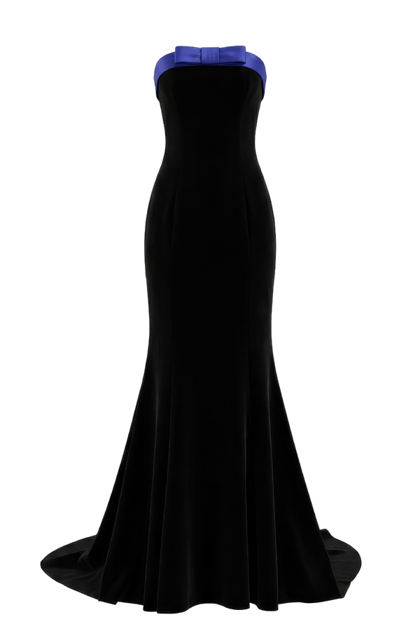 Strapless Silk Velvet Fishtail Gown