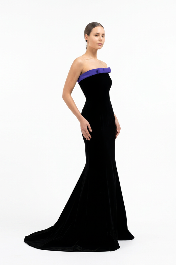 Strapless Silk Velvet Fishtail Gown