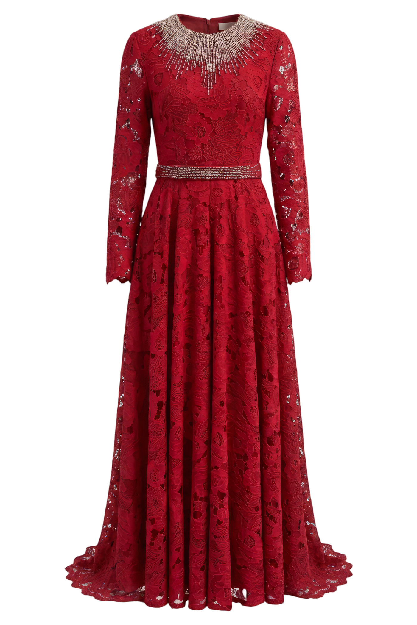 Guipure Gown with Embellished Neckline