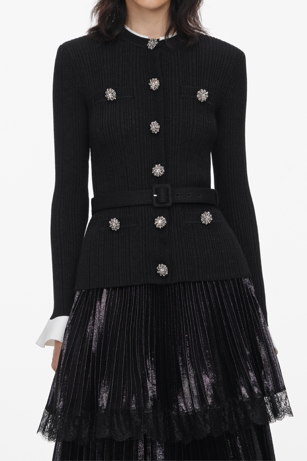 Black Knit Metallic Chiffon Midi Dress