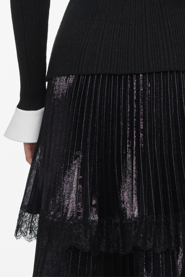 Black Knit Metallic Chiffon Midi Dress
