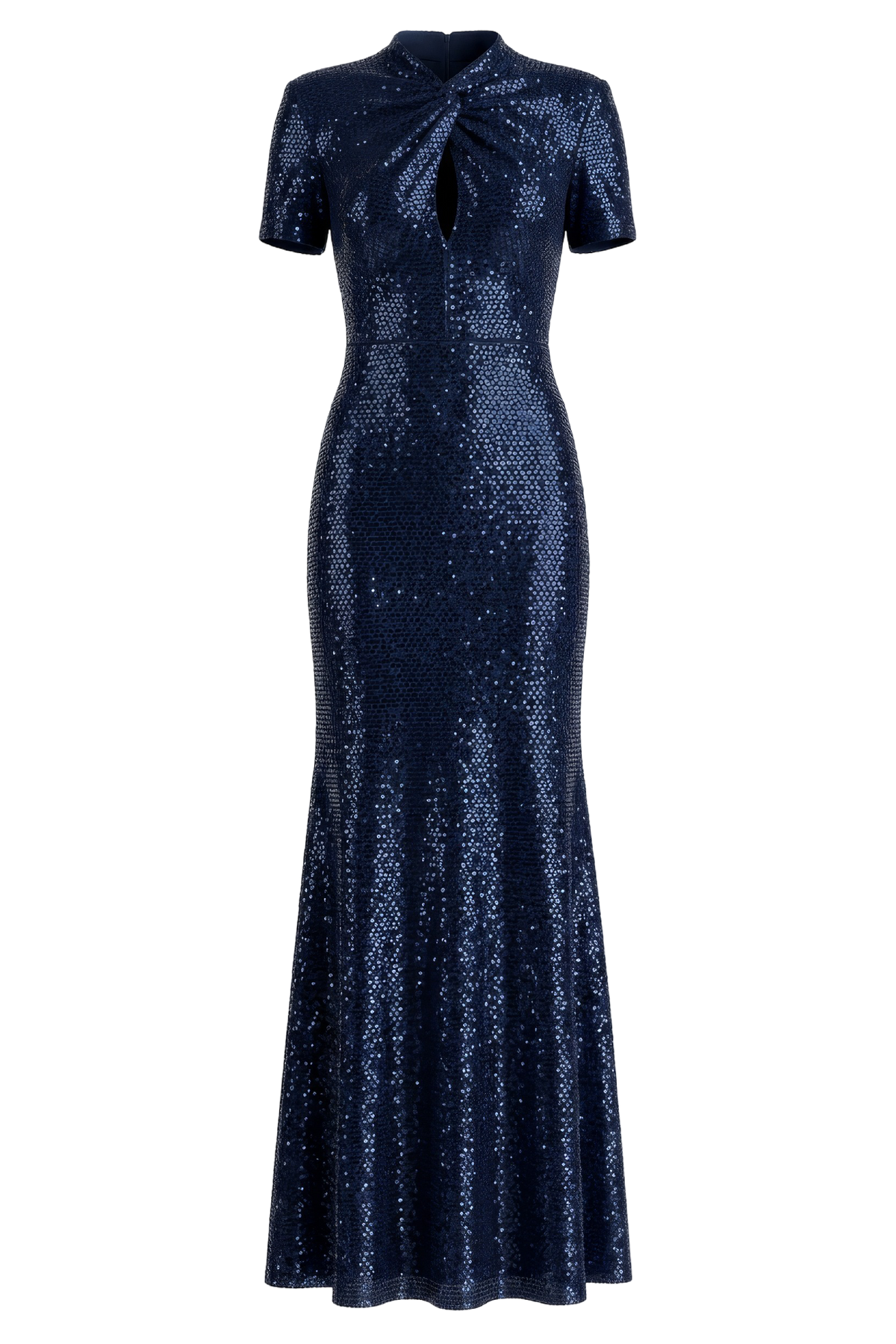 Navy Rhinestone Mesh Twist Maxi Dress