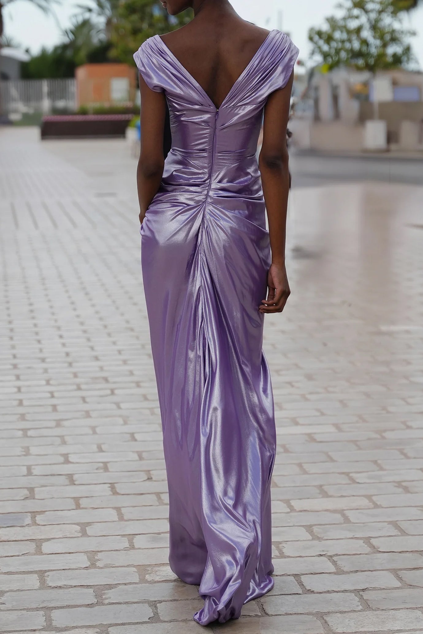 Saara Draped Glossy Chiffon Dress