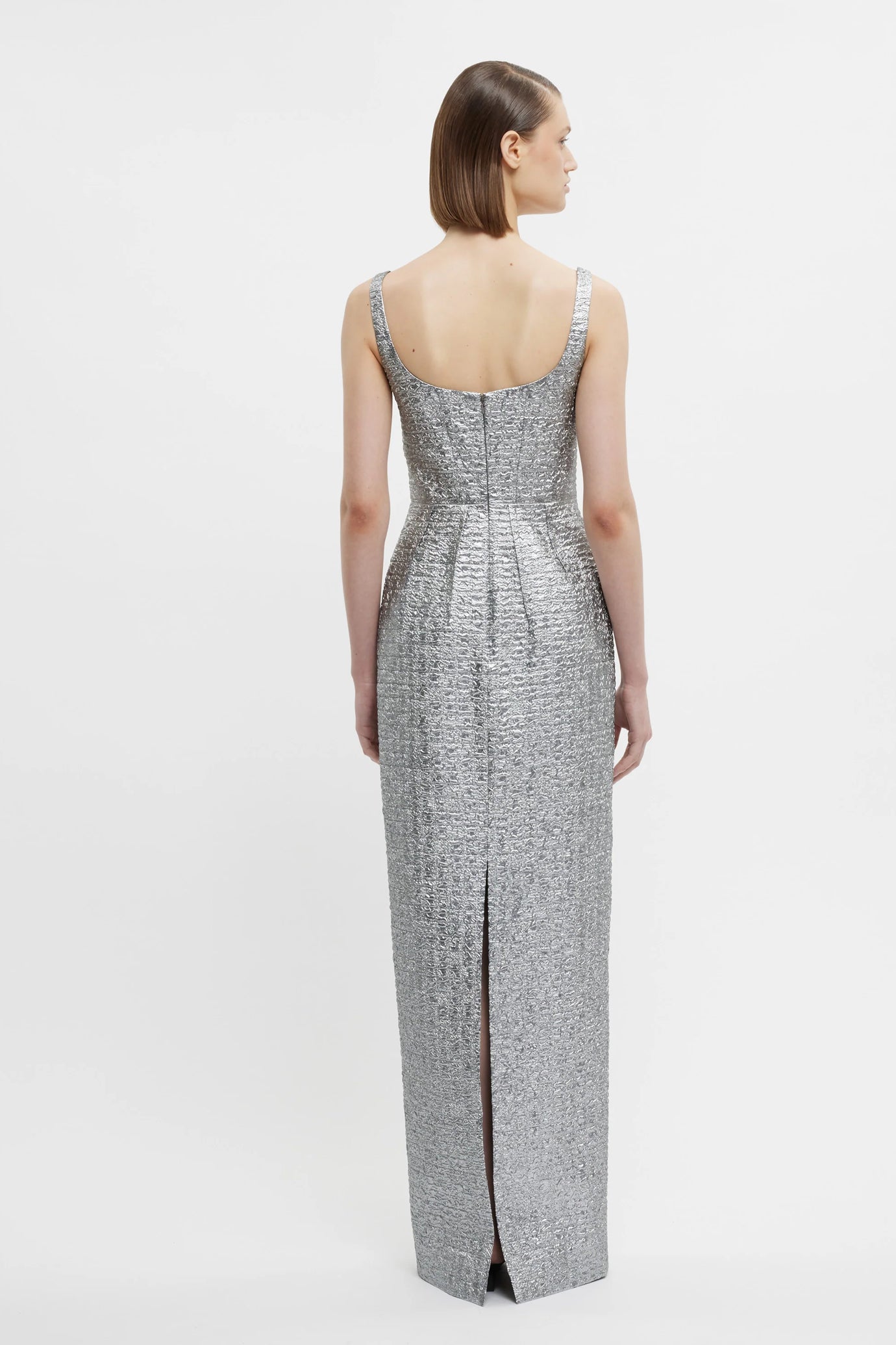 Sharon Dress In Silver Metallic Seersucker