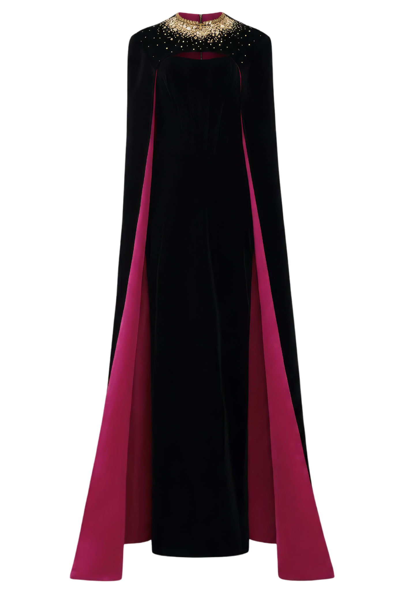Strapless Burstier Black Velvet Gown with Long Cape