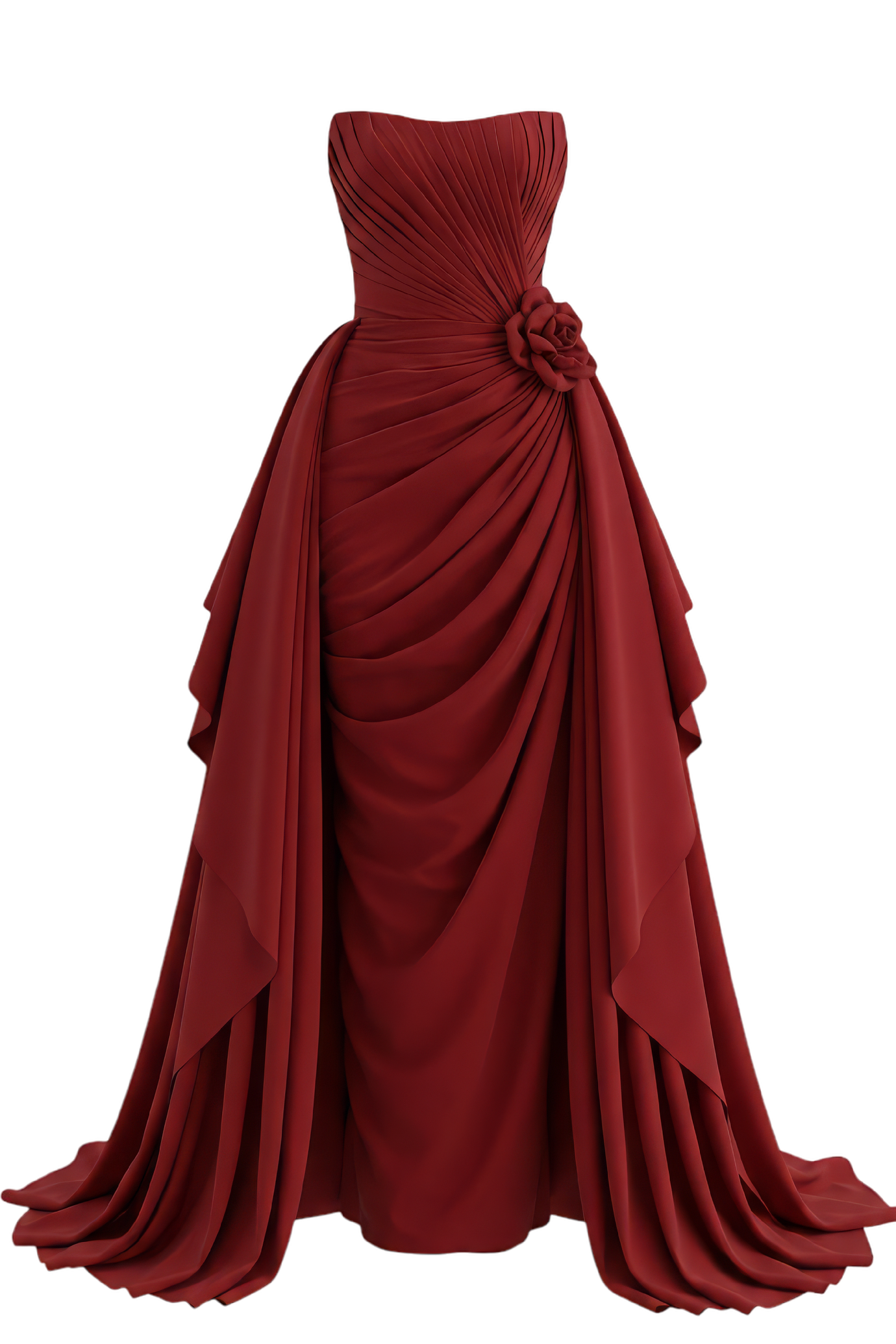 Strapless Chiffon Dress with Ruching and Flower Detail