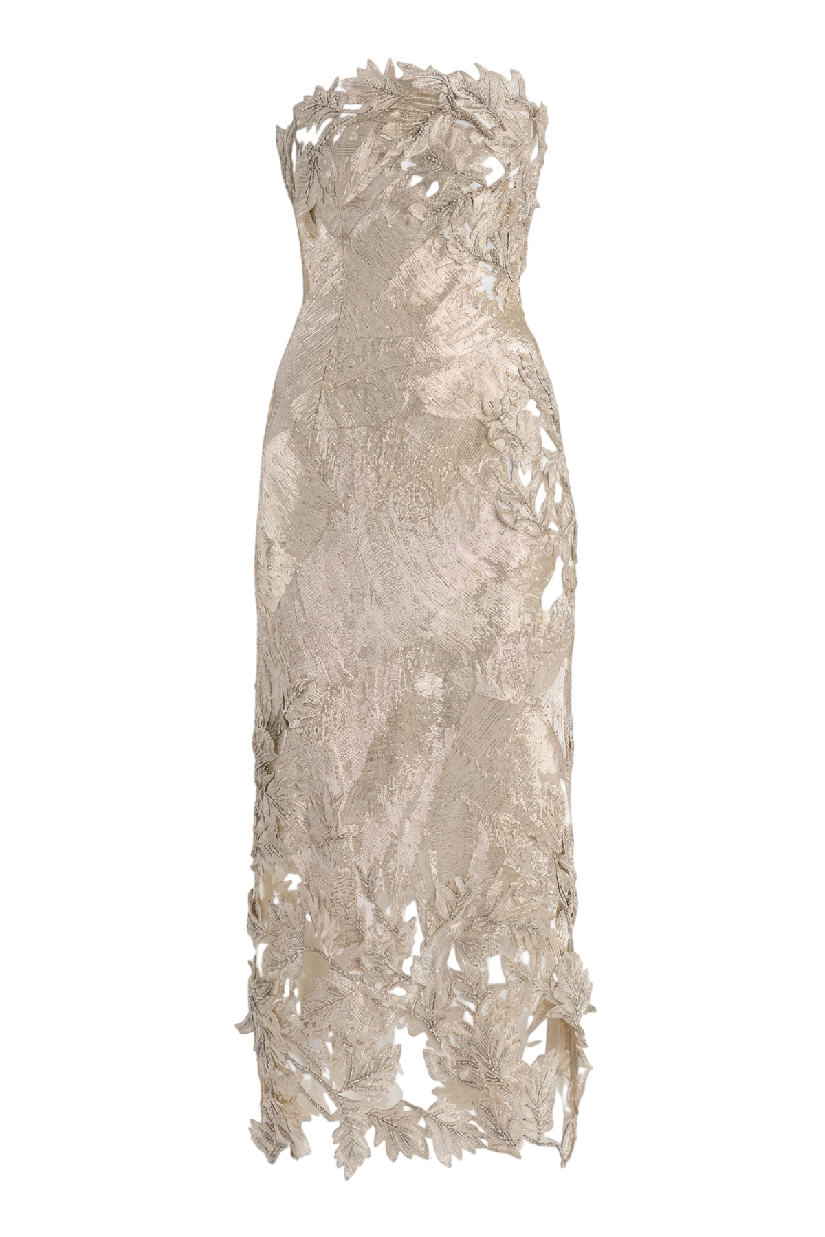 Strapless Cut Out Intarsia Leaves Cocktail Dress