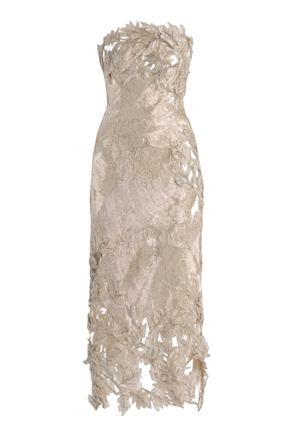 Strapless Cut Out Intarsia Leaves Cocktail Dress