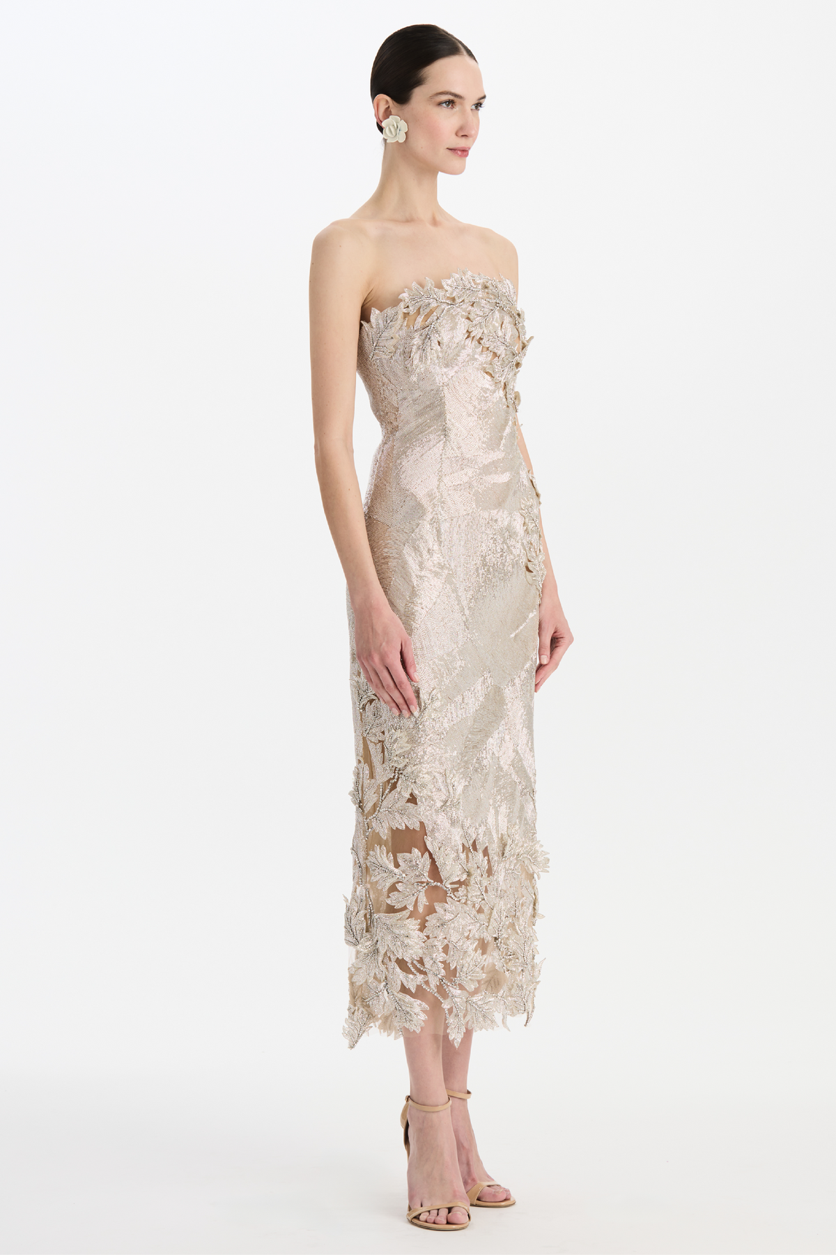 Strapless Cut Out Intarsia Leaves Cocktail Dress