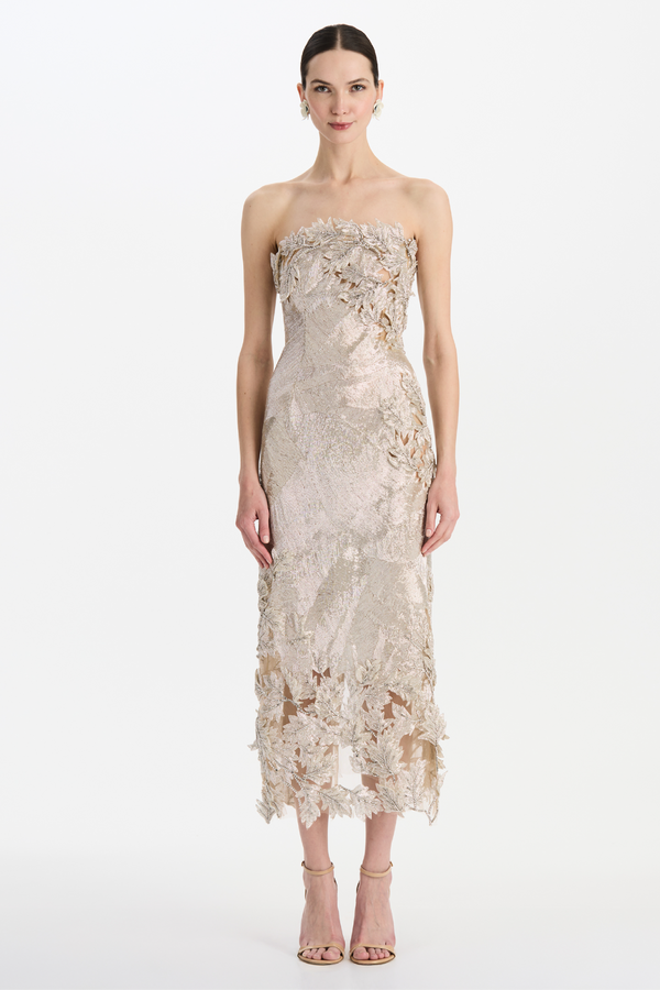 Strapless Cut Out Intarsia Leaves Cocktail Dress