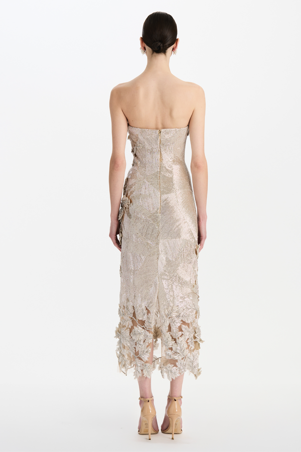 Strapless Cut Out Intarsia Leaves Cocktail Dress