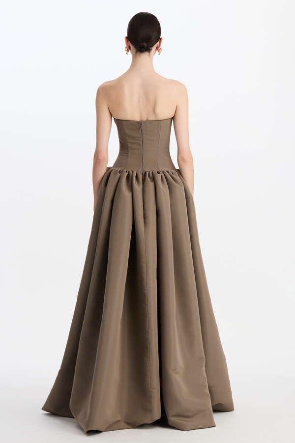 Strapless Shiny Leaves Embroidered Ball Gown